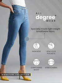 Dolce Crudo Women's Skinny High Rise Ice Wash Clean Look Cropped Solid Stretchable Denim Jeans An - 34