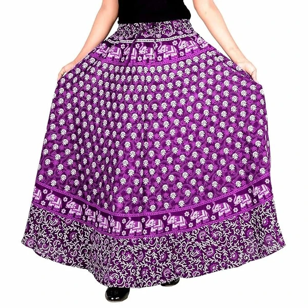 Rajvila 36 Inch Length Women's Cotton Printed Regular Long Elasti Skirt for Women (E_E36NT_0006) An - Free Size