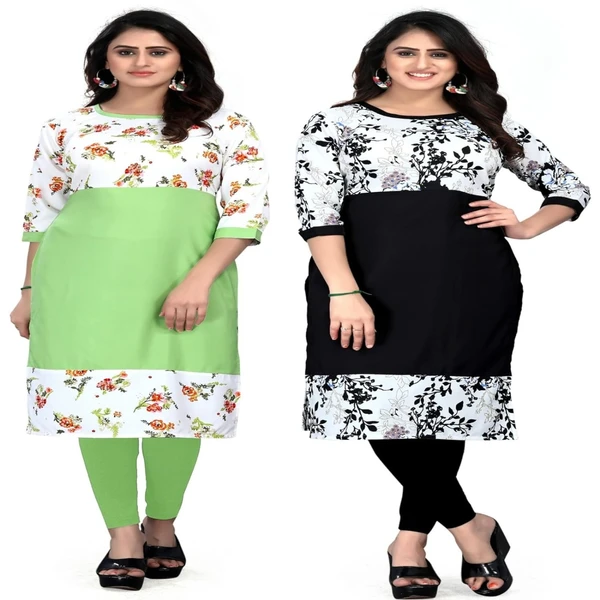 MS VHCK ENTERPRISE Women's for Stylish Latest Prined Crepe A-line Kurti Kurtis Kurta AN - 4XL