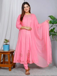 GVS SHOPPE Embroidered Kurta Pant Dupatta Set in Viscose Rayon AN - L