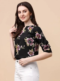 Wedani Women's Casual Puff Sleeves V Neck Foral Top An - M