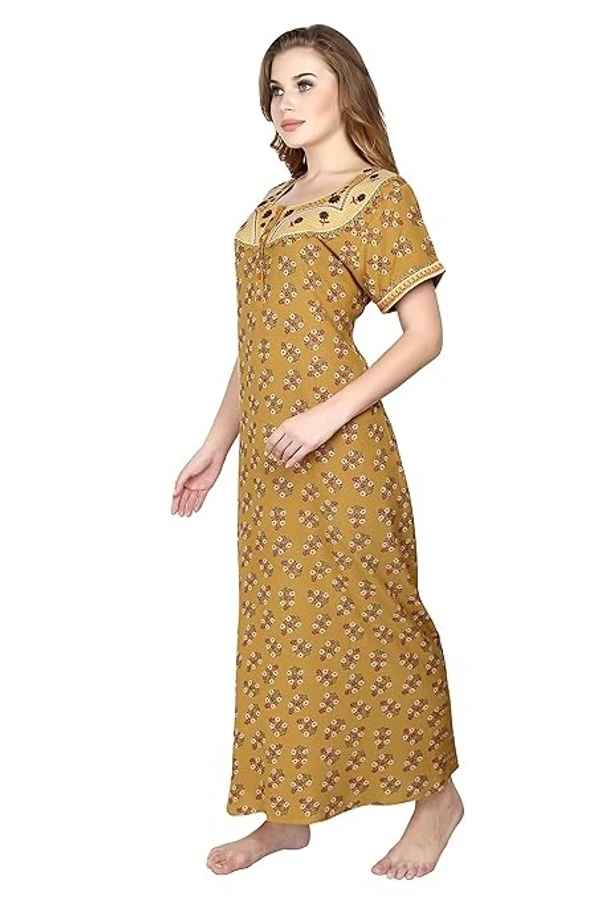 ROVARS New Alpine Straight Fit Nighty for Women I Women Nighty with Round Neck has Embroidery I Night Gown for Women with Buttons and Side Slip Pocket AN - Free Size