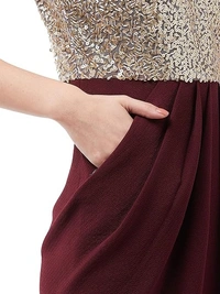 Miss Chase Women's Wine Halter Neck Sleeveless Solid Embellished Midi Dress An - L