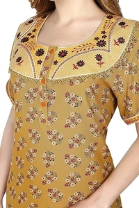 ROVARS New Alpine Straight Fit Nighty for Women I Women Nighty with Round Neck has Embroidery I Night Gown for Women with Buttons and Side Slip Pocket AN - Free Size