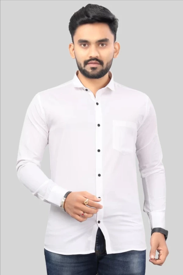 Men Solid Casual White Shirt - White, S, Fabric- Poly cotton