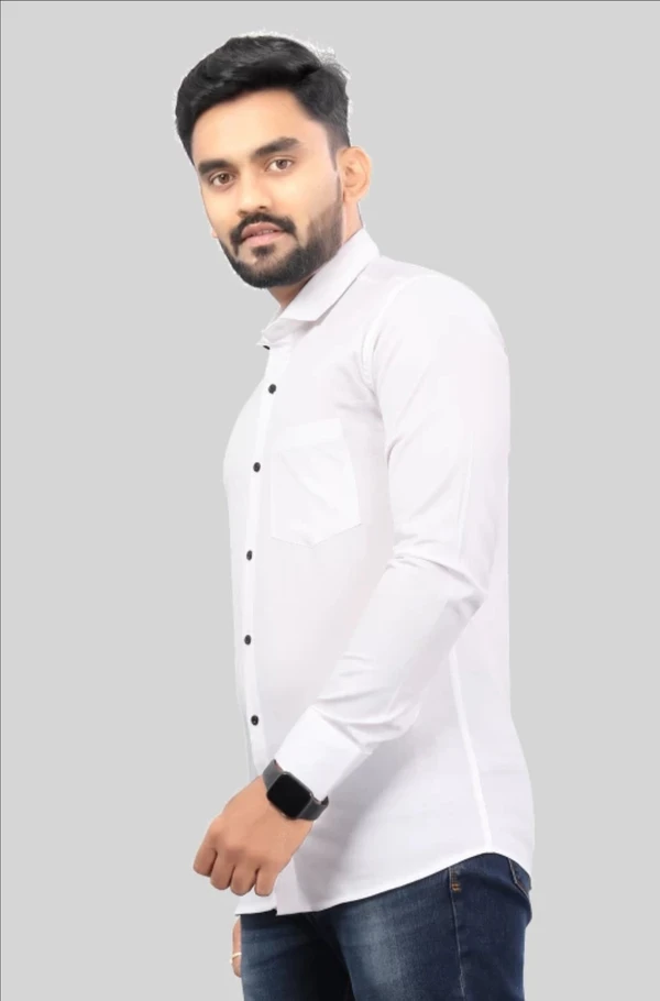 Men Solid Casual White Shirt - White, S, Fabric- Poly cotton
