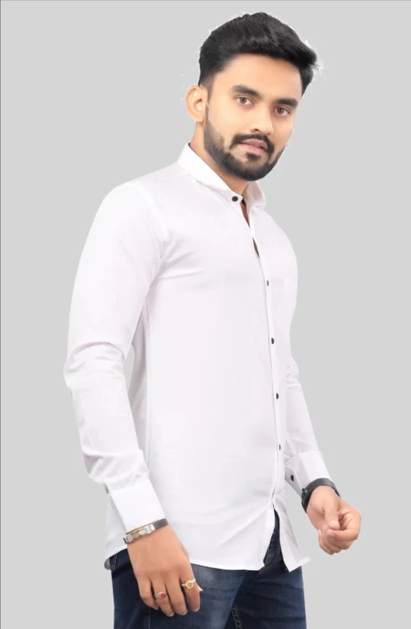 Men Solid Casual White Shirt - White, S, Fabric- Poly cotton