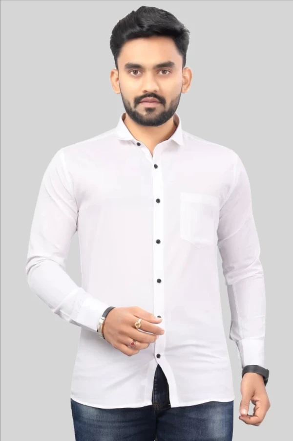 Men Solid Casual White Shirt - White, L, Fabric- Poly cotton