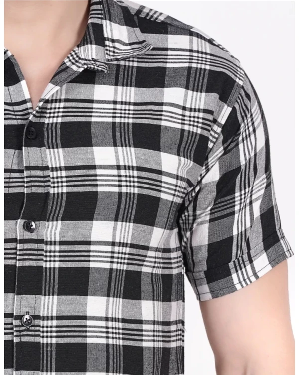 Men Checkered Casual Black, White Shirt Sy - M