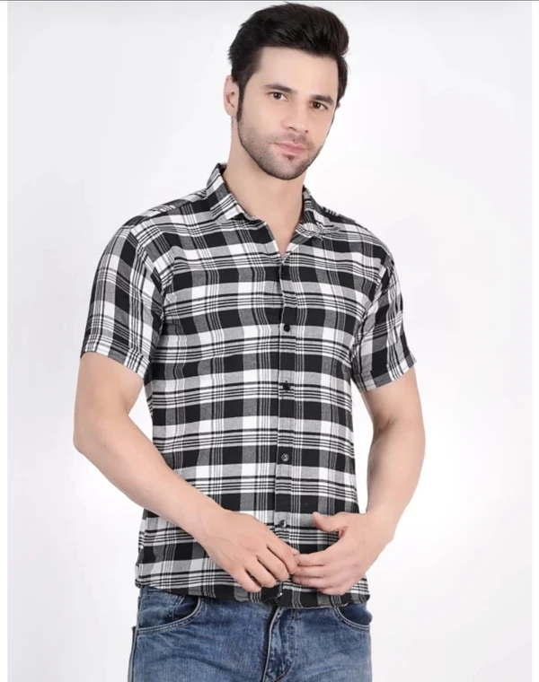 Men Checkered Casual Black, White Shirt Sy - XL