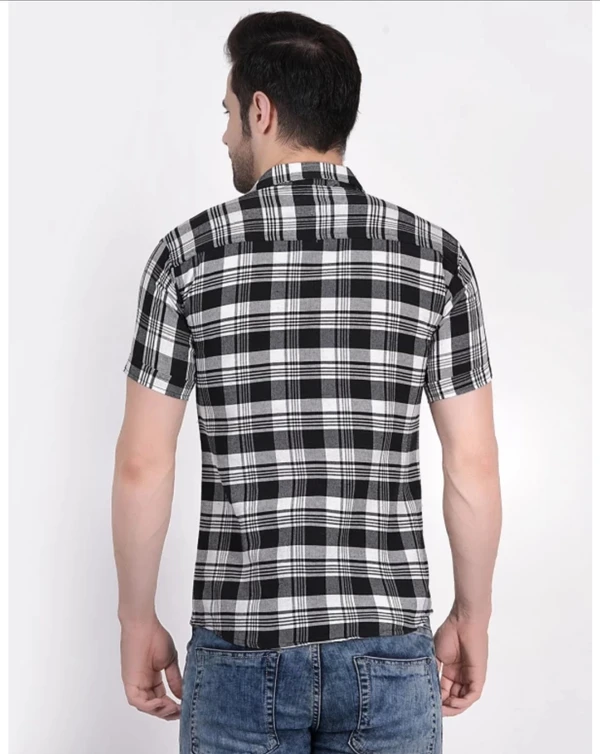 Men Checkered Casual Black, White Shirt Sy - XL