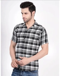 Men Checkered Casual Black, White Shirt Sy - XL
