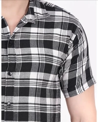 Men Checkered Casual Black, White Shirt Sy - XL