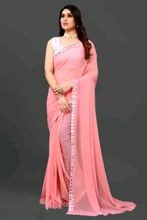 NEW FENCY GEORGETTE CUT WORK SAREE MO 0.2 - Free Size
