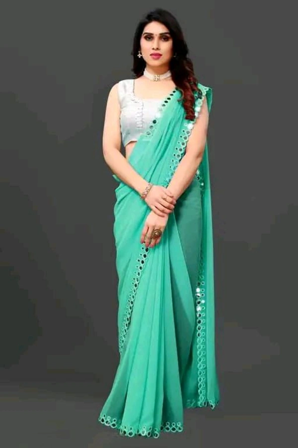 NEW FENCY GEORGETTE CUT WORK SAREE MO 0.5 - Free Size