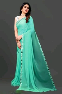 NEW FENCY GEORGETTE CUT WORK SAREE MO 0.5 - Free Size