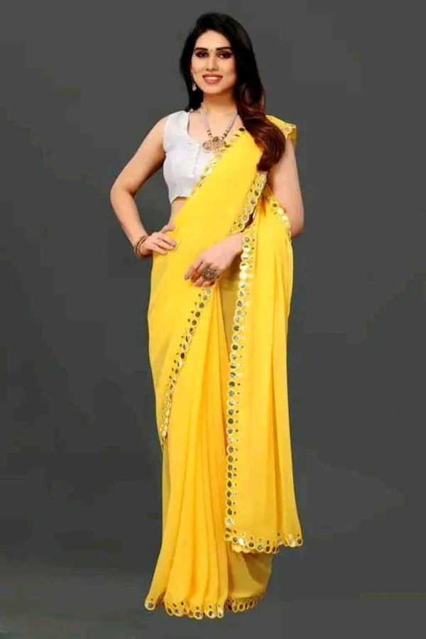 NEW FENCY GEORGETTE CUT WORK SAREE MO 0.6 - Free Size