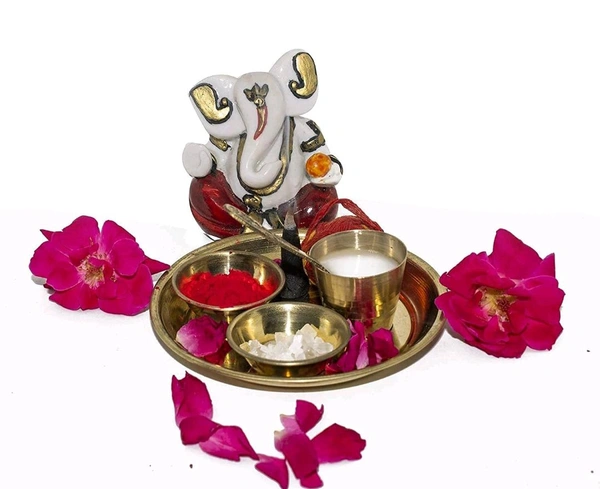 HOLYMONT99 Pure Brass Puja Bhog Thali Pack Of 5 - Small