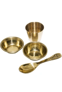 HOLYMONT99 Pure Brass Puja Bhog Thali Pack Of 5 - Small