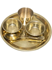 HOLYMONT99 Pure Brass Puja Bhog Thali Pack Of 5 - Small
