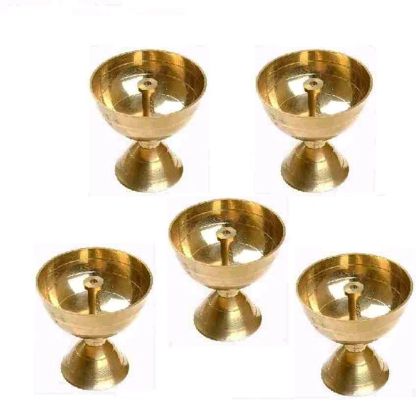 HOLYMONT99 Pure Brass Puja Diya Set Pack Of 5 - Small