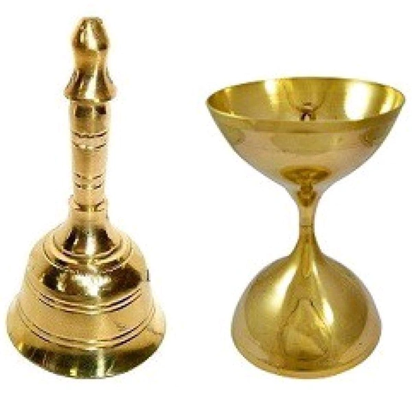 HOLYMONT99 Pure Brass Akhand Diya Ghanti Set  - Large