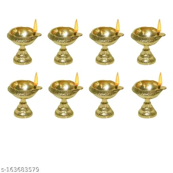 HOLYMONT99 Pure Brass Puja Diya Set Pack Of 8 - Small