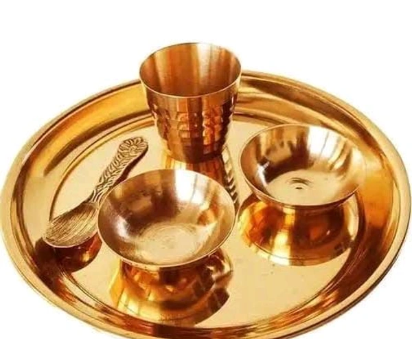 HOLYMONT99 Pure Brass Puja Thali Set Pack Of 5 - Large