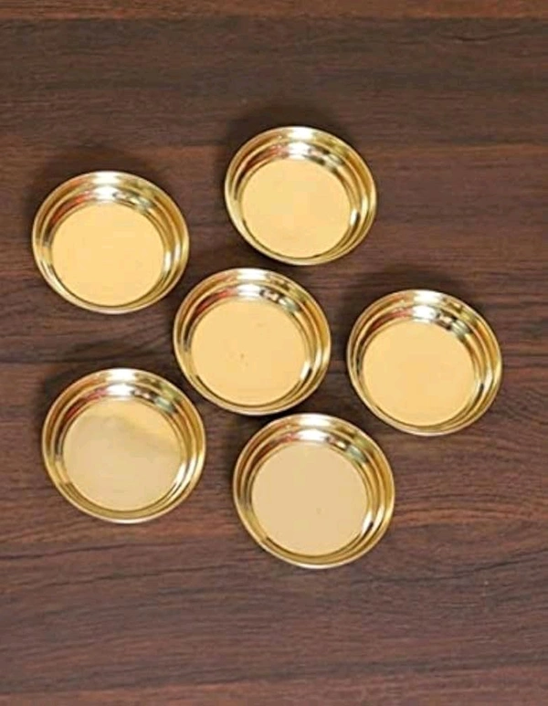 HOLYMONT99 Pure Brass Puja Thali Set Pack Of 6  - Large