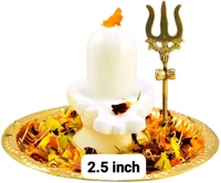 HOLYMONT99 Pure White Marble Shivling Pure Brass Thali & Trishul Combo Pack All Size Available  - Large