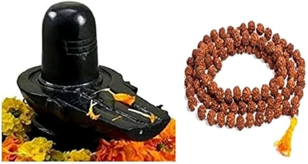 HOLYMONT99 Pure Black Marble Shivling & Rudraksh Mala All Size Available  - Large