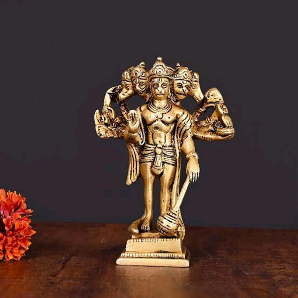 HOLYMONT99 Pure Brass Panchmukhi Hanuman Ji Murti - Small