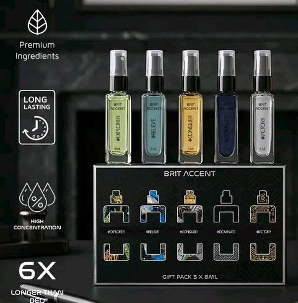 BRIT ACCENT | Perfume Gift Pack for Men | 5 x 8ml | Premium Fragrances| Eau de Toilette - 40 ml (For Men)