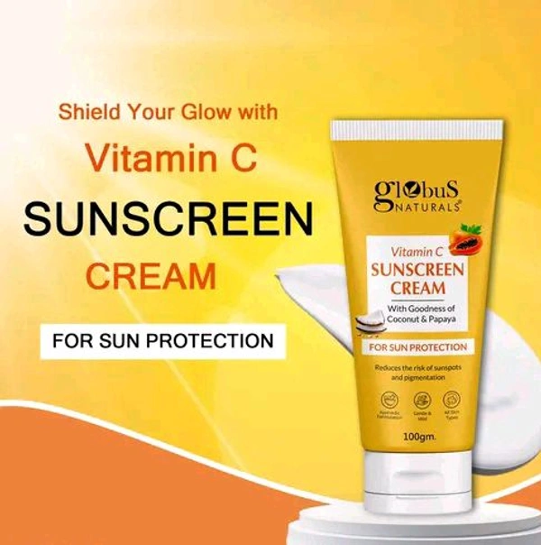 Globus Naturals Vitamin C Sunscreen Cream with Goodness of Coconut & Papaya For Sun Protection All Skin Types 100gm
