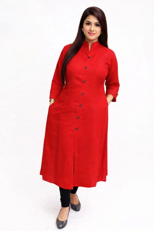 TAD Plain Cotton Slub Straight Dress Kurti for Ladies Girls TAD - XS