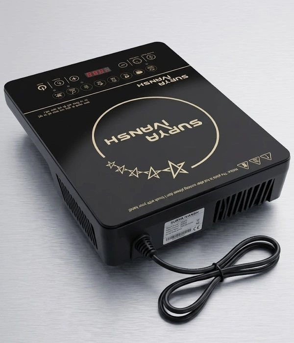 Surya Ivansh Full Touch Induction Cooker, 2000W, 4-Digit LED Display, Timer Control, 8 Temperature Levels, Overheat Protection