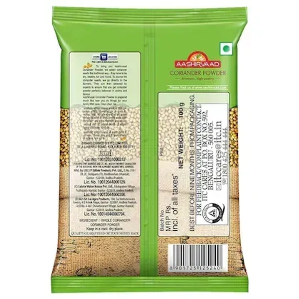Aashirvaad Coriander Powder, 100g Pack, Perfectly Balanced Coriander Powder with No Added Flavours and Colours