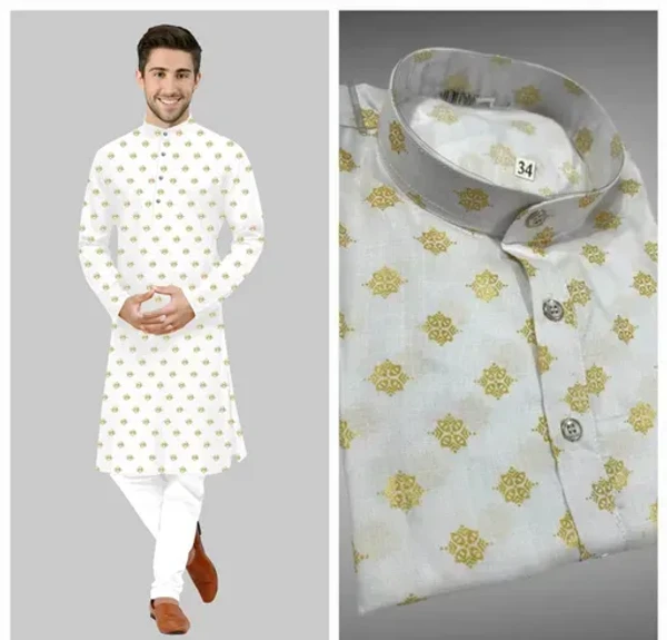 Men's Printed Kurta Cotton (Only Kurta) Mo - XL