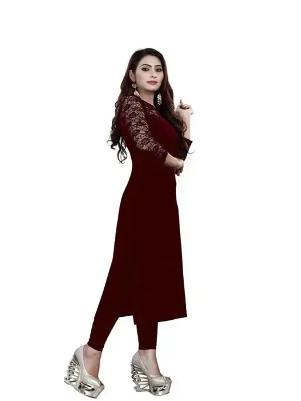 Casual American Crepe And Net Round-Neck 3/4 Length Sleeves Maroon Kurti (45"Inches) Mo - XXL