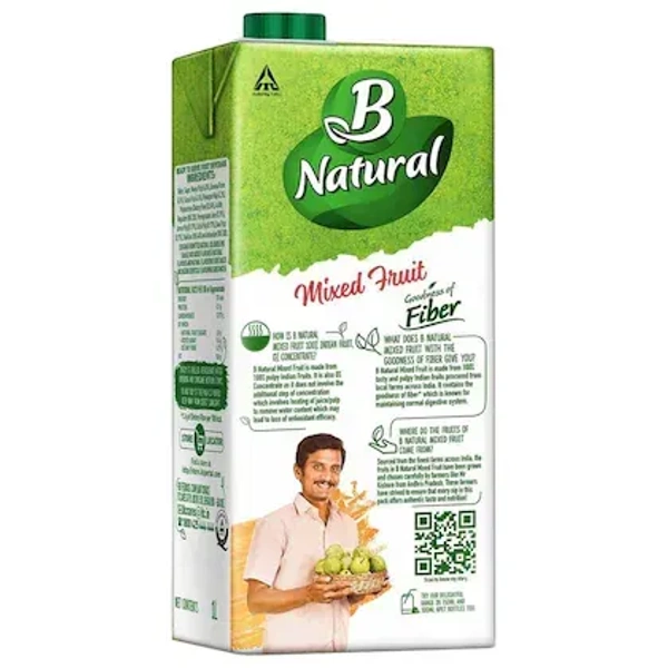 B Natural Mixed Fruit, Goodness of fiber, Rich in Vitamin C & E, Made with 100% Indian Fruit and 0% Concentrate, 1 litre