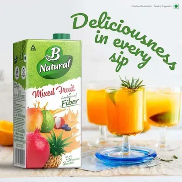 B Natural Mixed Fruit, Goodness of fiber, Rich in Vitamin C & E, Made with 100% Indian Fruit and 0% Concentrate, 1 litre