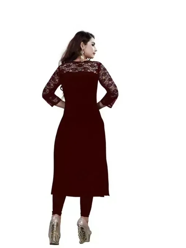 Casual American Crepe And Net Round-Neck 3/4 Length Sleeves Maroon Kurti (45"Inches) Mo - L