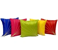 SAMEERACOLLECTIONS multi color jharoo cushion cover Pack of 5 40 cm by 40 cm Mo - Free Size