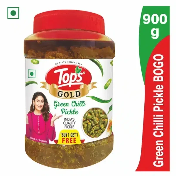 Tops gold green Chilli Pickle 900 g (Buy 1 get 1