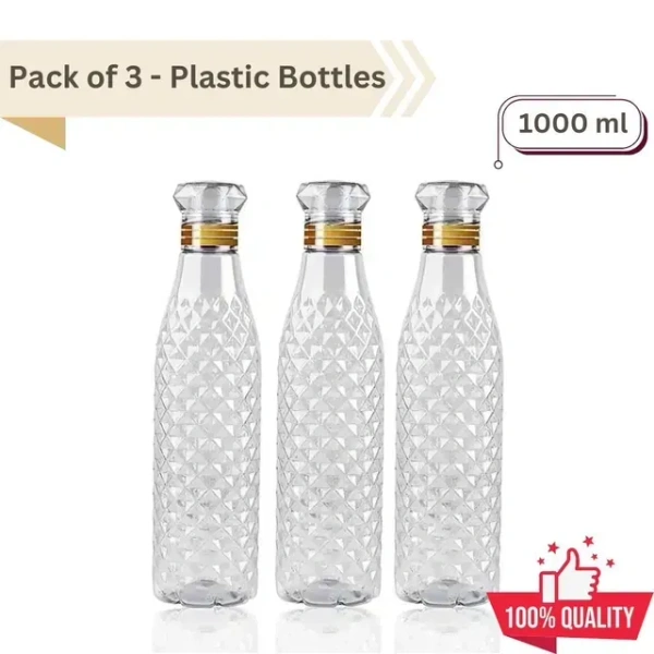 Plastic Water Bottles (1000 ml, Set of 3) (Transparent)