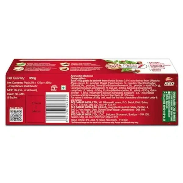 Dabur Red Toothpaste 2X175 g + Free Toothbrush Inside
