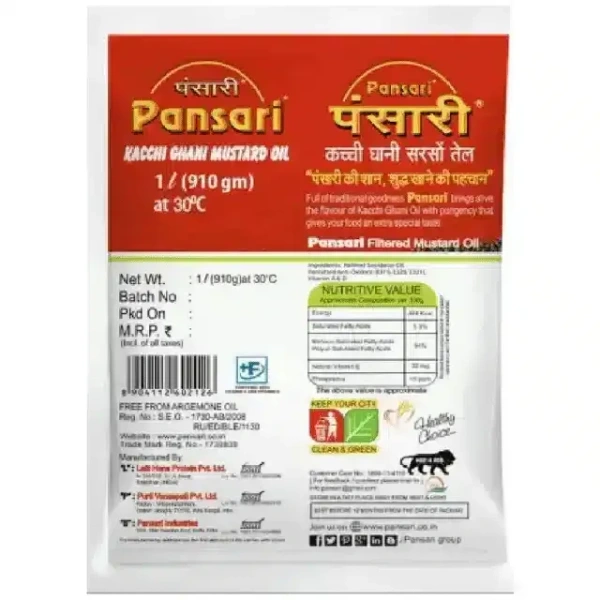 Pansari Kachi Ghani Mustard Oil 1 L (Pouch)