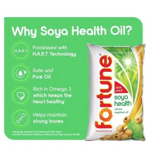 Fortune Soya Health Refined Soyabean Oil 870 g (Pouch)