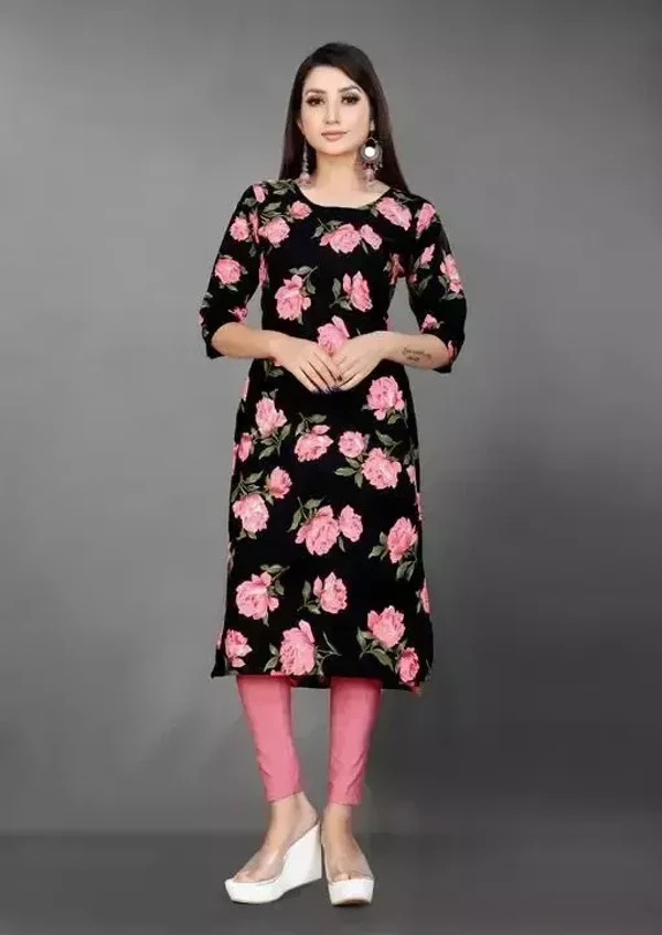 Women's Black Crepe Digital Printed Straight Kurti (Pack Of 1) Mo - L