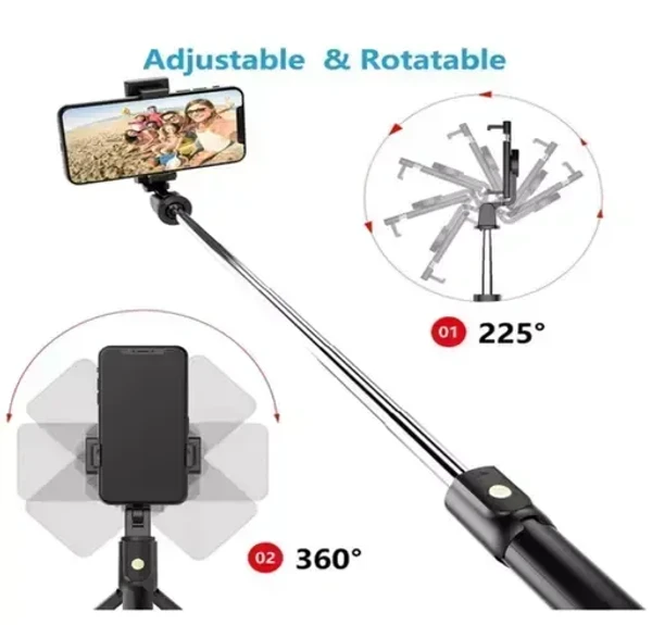 Bluetooth Selfie Tripod Stand and Detachable Wireless Bluetooth Remote, Ultra Compact Selfie Stick for Mobile and All Smart Phones Black Wireless Bluetooth Foldable XT-02 (K10) Mini Tripod Extendable Selfie Stick Monopod Mobile Phone Holder Stand Portable Mo